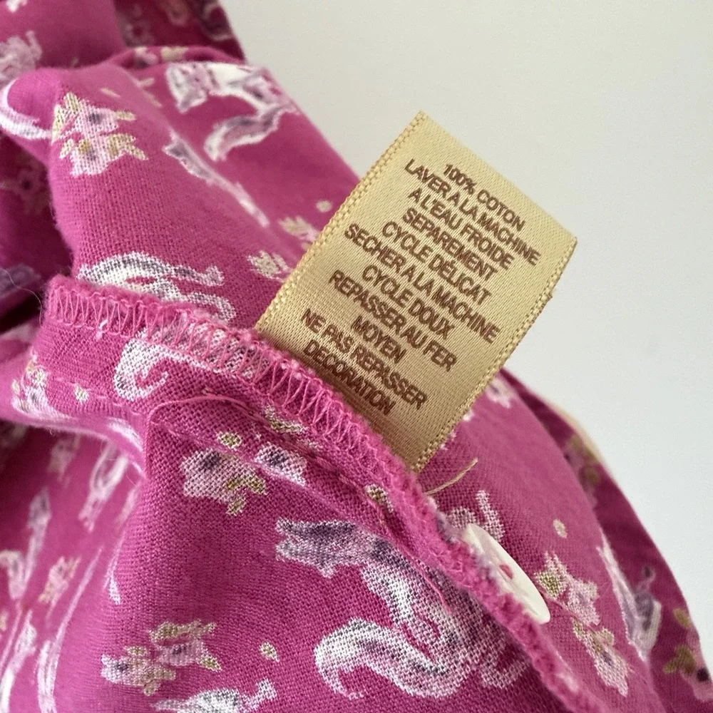 April Cornell Girls Dress Size 2 Pink Fox Print 100% Cotton Belted Cottagecore